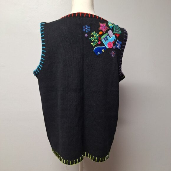 Quacker Factory Christmas Vest Bells‎ Large Embelished  Sweater Knit Embroidered - Picture 4 of 13